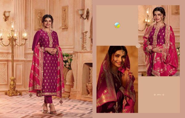 Vinay Fashion Presnets Zardosi Hitlist Pure Dola Jacquard Party Wear Indian Salwar Kameez Wholesale Rate In Surat