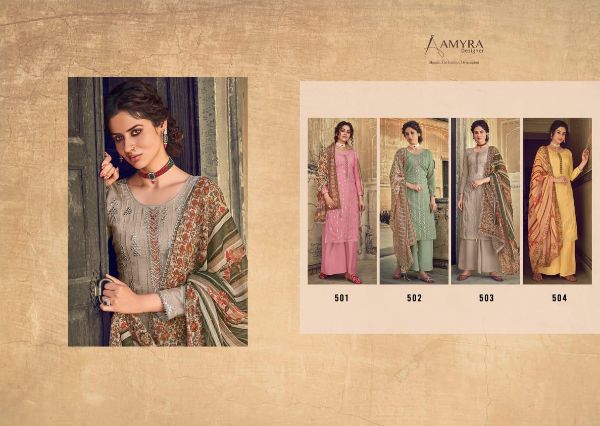 Amyra Designer Presnets  Qalamkar Chinon Silk Fancy Look Embroidered Party Wear Suits Wholesale Rate In Surat