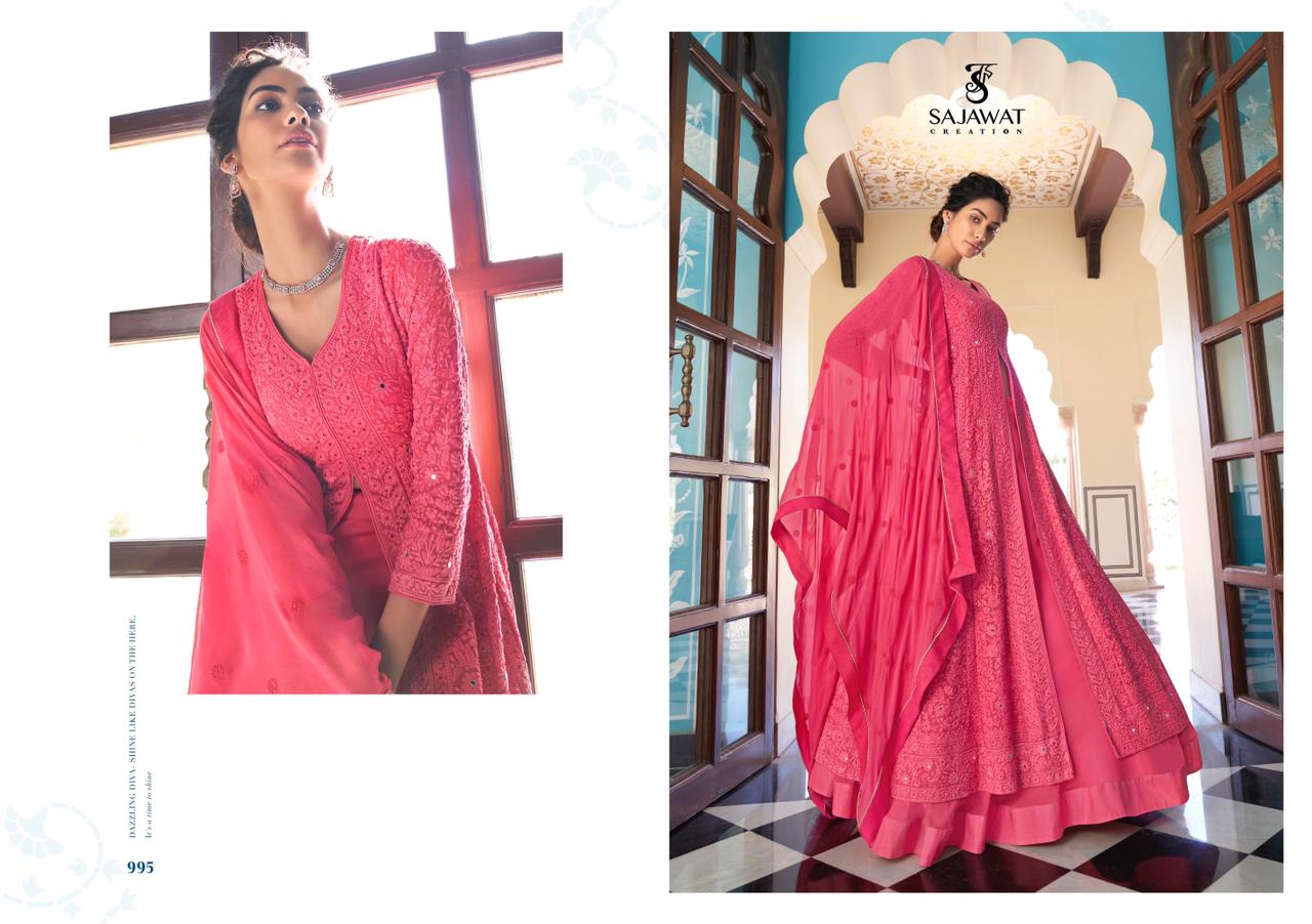 Sajawat Creation Presants Meraki Vol-6 Faux Georgette With Embroidery Work Designer Salwar Kameez At Wholesale Rate In Surat