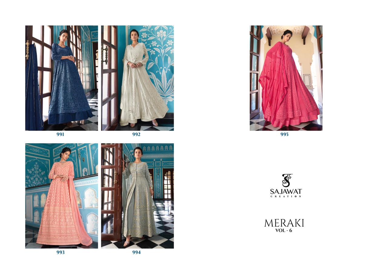 Sajawat Creation Presants Meraki Vol-6 Faux Georgette With Embroidery Work Designer Salwar Kameez At Wholesale Rate In Surat