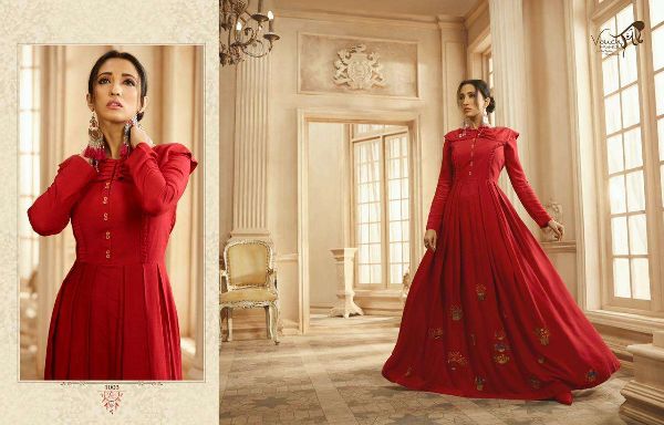 Vouch Fashion Presnets Aashna  Rayon Cotton Ethnic Party Wear Long Gown Collection Wholesale Rate In Surat