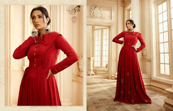 Vouch Fashion Presnets Aashna  Rayon Cotton Ethnic Party Wear Long Gown Collection Wholesale Rate In Surat