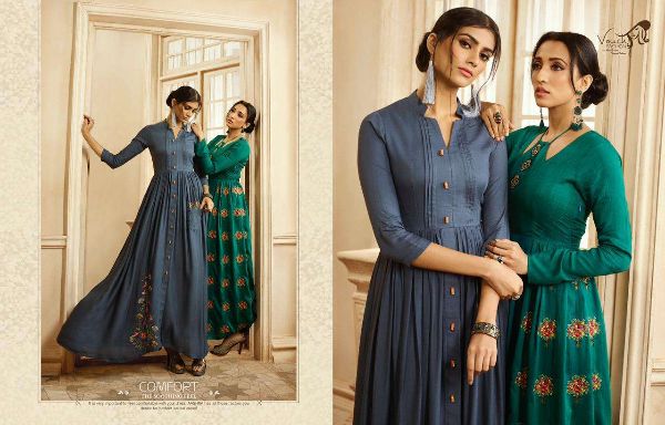 Vouch Fashion Presnets Aashna  Rayon Cotton Ethnic Party Wear Long Gown Collection Wholesale Rate In Surat