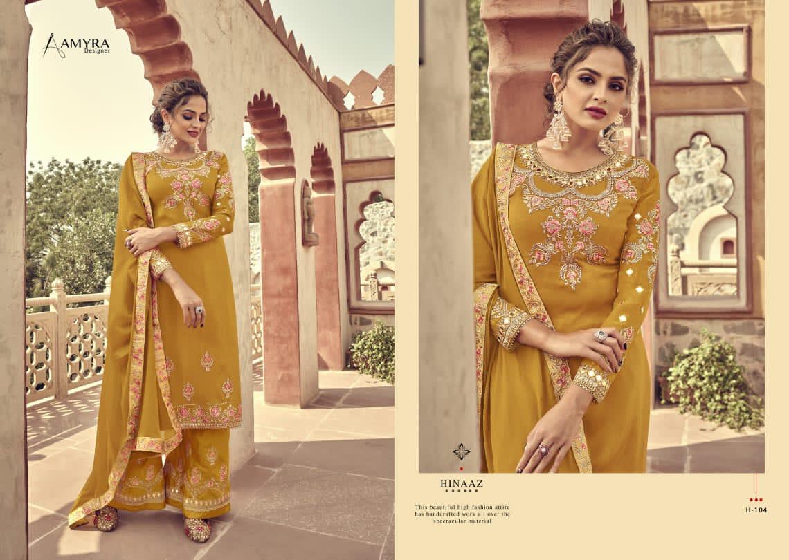 Amyra Designer Presents  Hinaaz Designer Heavy Pure Viscos Upada Silk With Heavy Embroidery Gharara Concepts Salwar Suit Catalog At Wholesale Rate In Surat