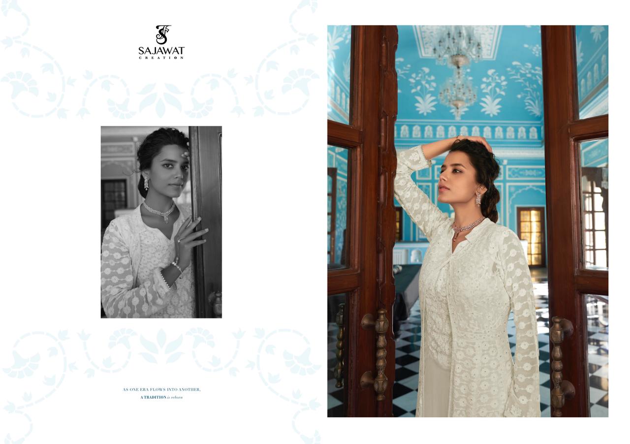 Sajawat Creation Presants Meraki Vol-6 Faux Georgette With Embroidery Work Designer Salwar Kameez At Wholesale Rate In Surat