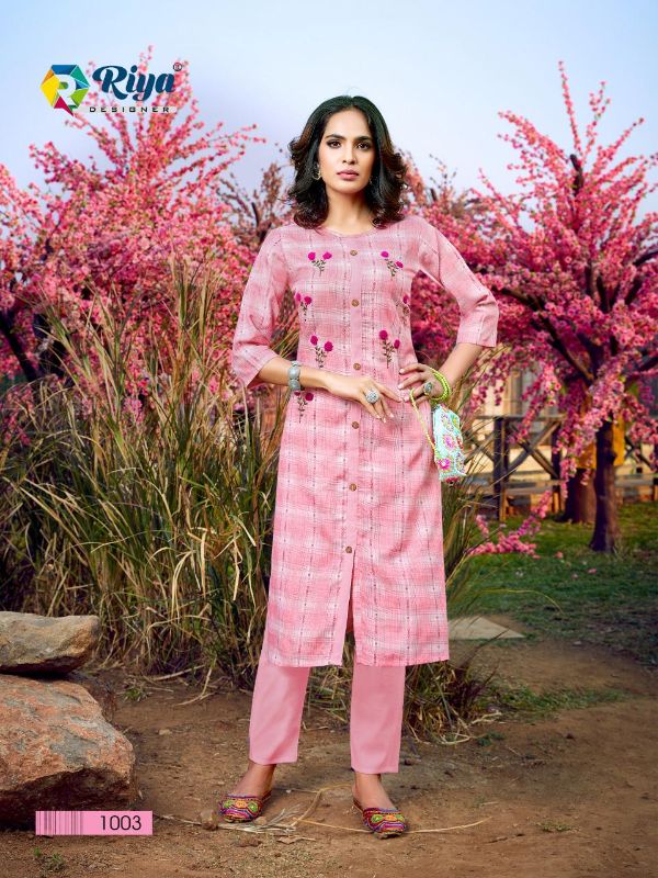 Riya Designer Presents Glory Vol 2 (1001-1004) Simple And Fancy Embroidery Kurti With Plazzo Wholesale Rate In Surat