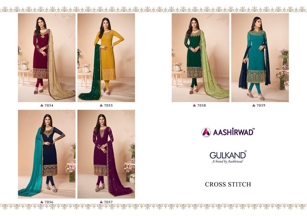 Cross Stitch Georgette Suits By Gulkand A Brand Of Aashirwad At Wholesale Rate In Surat