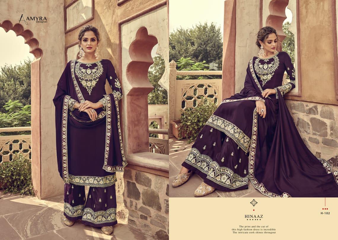 Amyra Designer Presents  Hinaaz Designer Heavy Pure Viscos Upada Silk With Heavy Embroidery Gharara Concepts Salwar Suit Catalog At Wholesale Rate In Surat