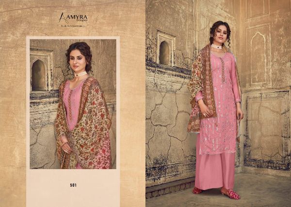 Amyra Designer Presnets  Qalamkar Chinon Silk Fancy Look Embroidered Party Wear Suits Wholesale Rate In Surat