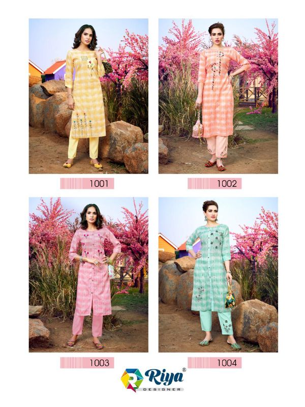 Riya Designer Presents Glory Vol 2 (1001-1004) Simple And Fancy Embroidery Kurti With Plazzo Wholesale Rate In Surat