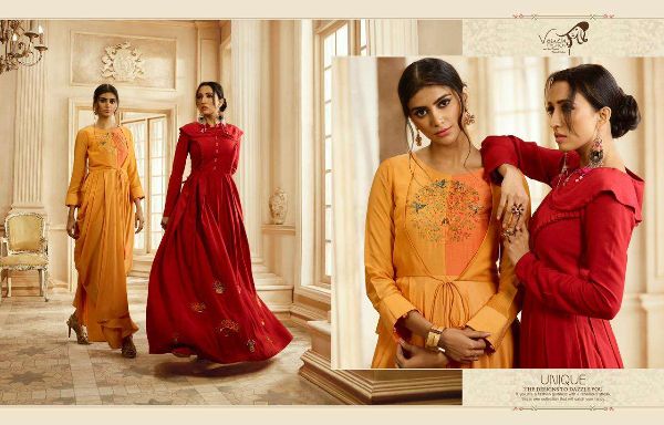 Vouch Fashion Presnets Aashna  Rayon Cotton Ethnic Party Wear Long Gown Collection Wholesale Rate In Surat