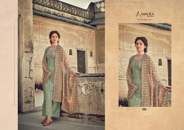 Amyra Designer Presnets  Qalamkar Chinon Silk Fancy Look Embroidered Party Wear Suits Wholesale Rate In Surat