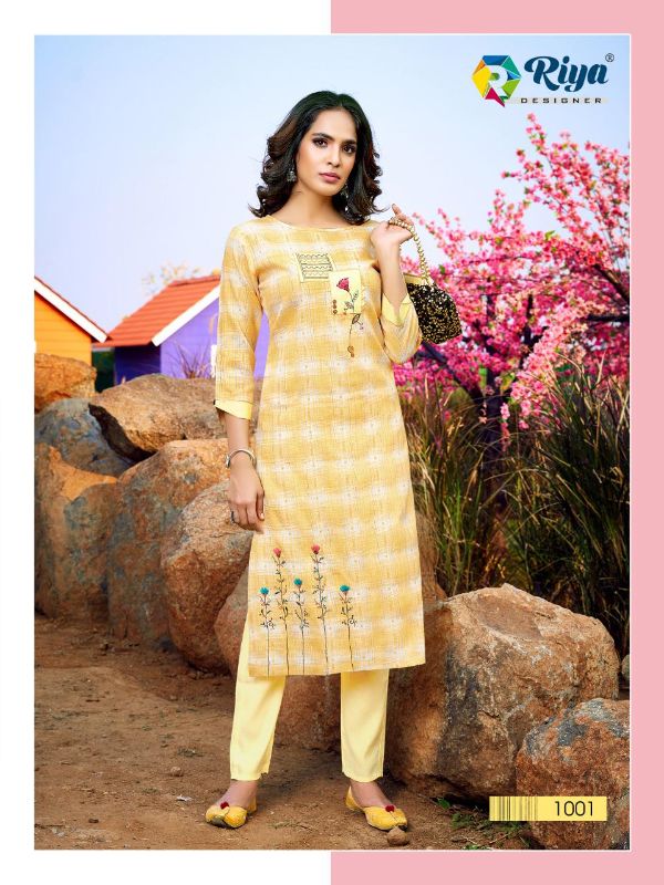 Riya Designer Presents Glory Vol 2 (1001-1004) Simple And Fancy Embroidery Kurti With Plazzo Wholesale Rate In Surat