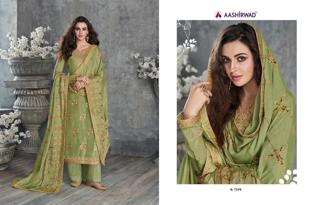 Ajrakh Pure Dolla Silk Suits By Gulkand A Brand Of Aashirwad At Wholesale Rate In Surat