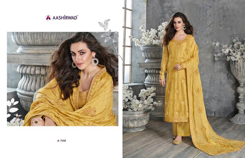 Ajrakh Pure Dolla Silk Suits By Gulkand A Brand Of Aashirwad At Wholesale Rate In Surat