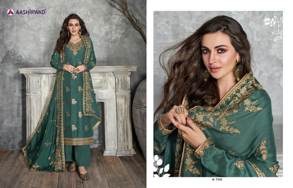 Ajrakh Pure Dolla Silk Suits By Gulkand A Brand Of Aashirwad At Wholesale Rate In Surat