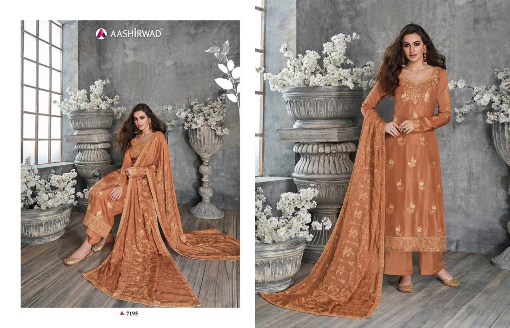 Ajrakh Pure Dolla Silk Suits By Gulkand A Brand Of Aashirwad At Wholesale Rate In Surat