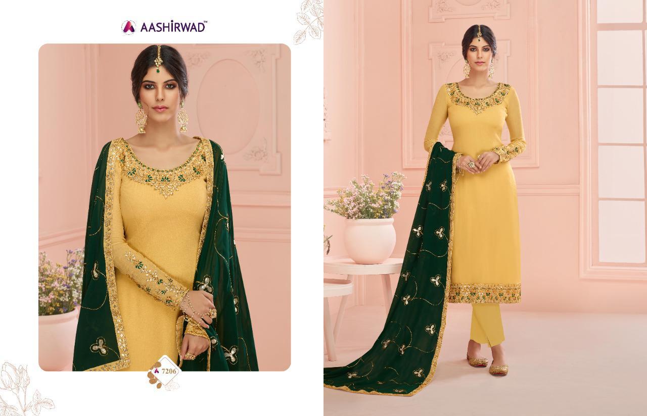 Gulkand Mehar 7203 To 7208 Series Salwar Suits By Aashirwad At Wholesale Rate In Surat