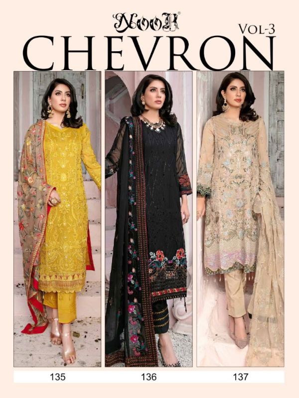 Noor Presnets Chevron Vol 3 Designer Georgette Embroidery Pakistani Salwar Suit Wholesale Rate In Surat