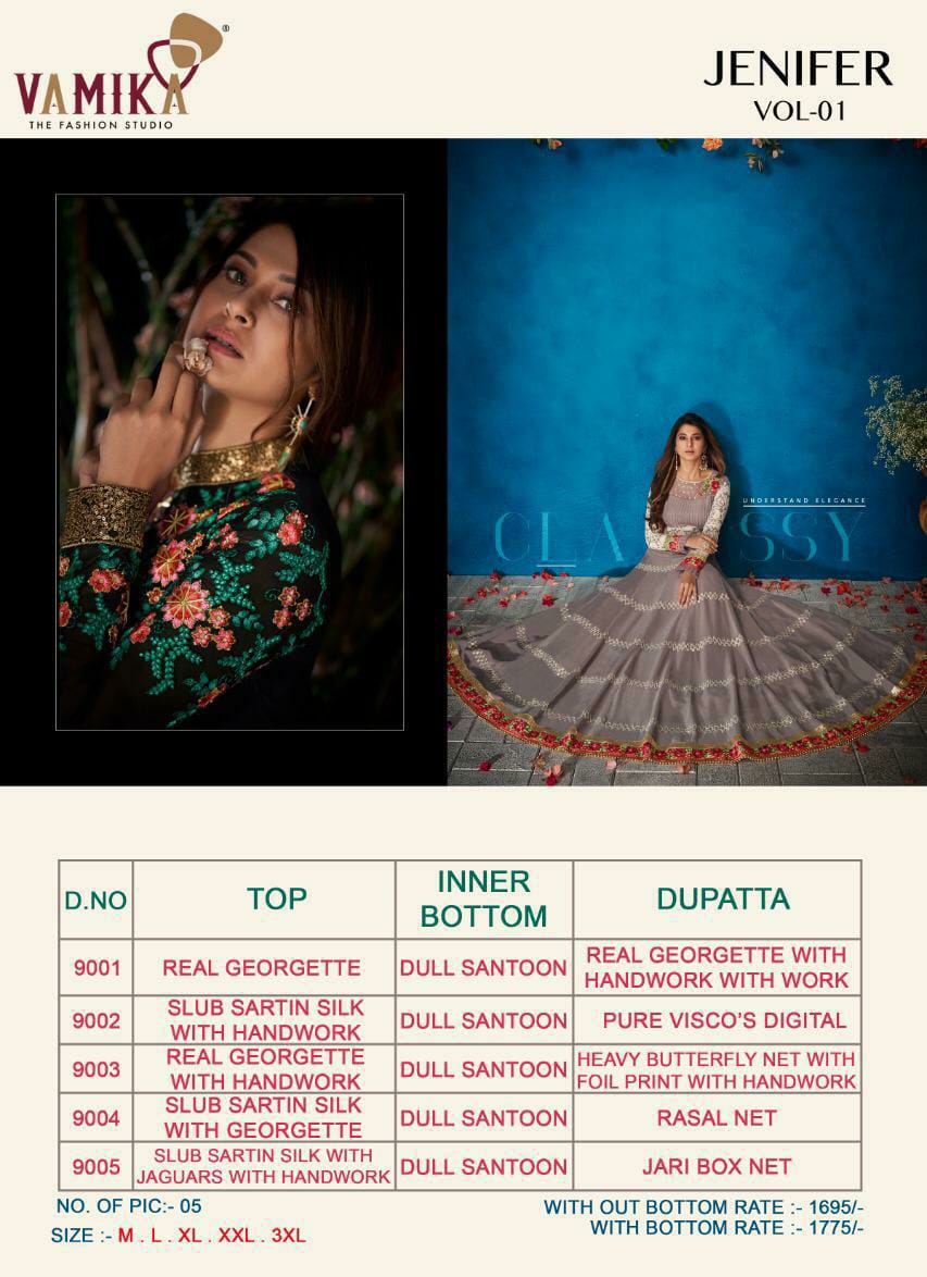 Vamika Presents Jenifer Vol 1 Long Gown Style Designer Party Wear Georgette Readymade Suits