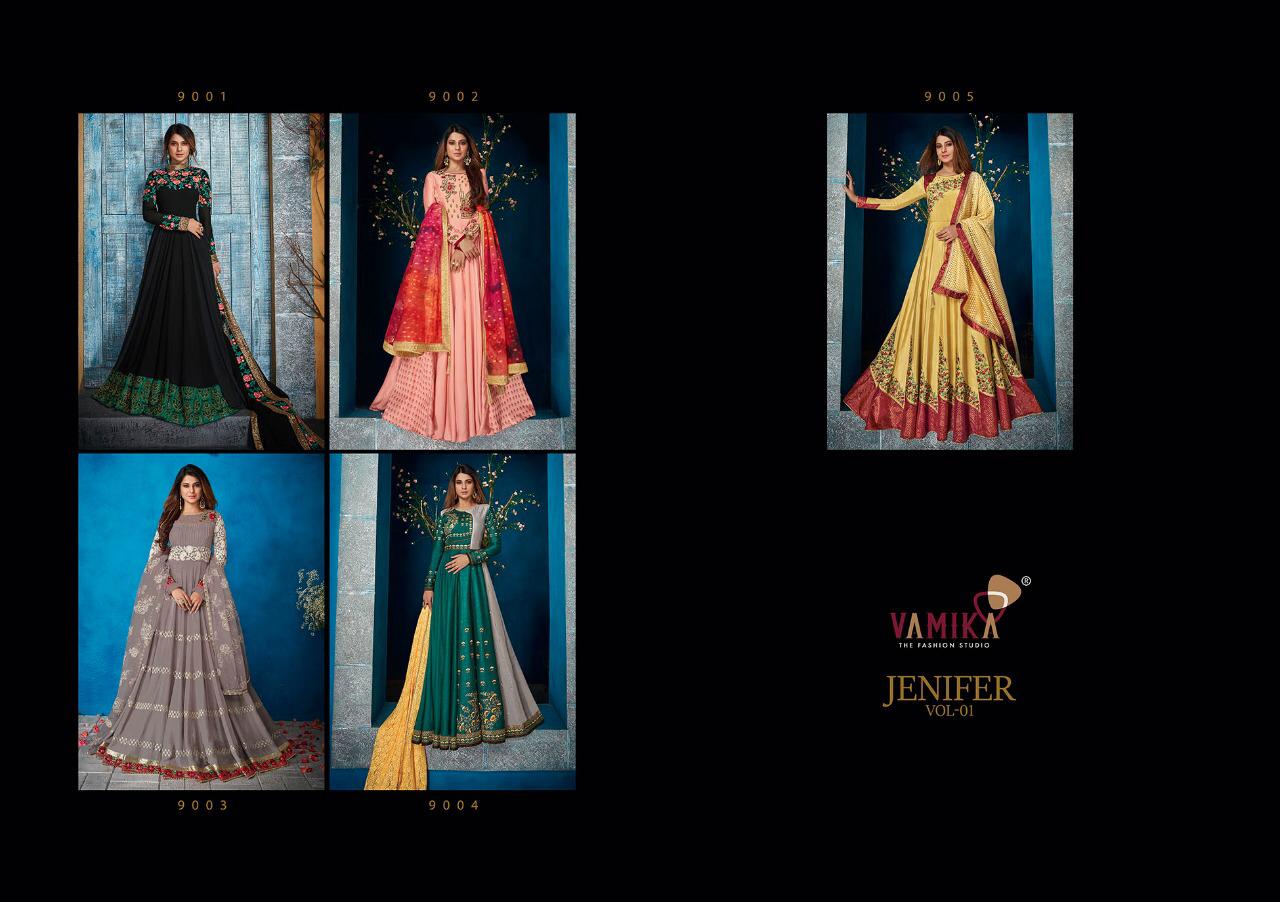 Vamika Presents Jenifer Vol 1 Long Gown Style Designer Party Wear Georgette Readymade Suits