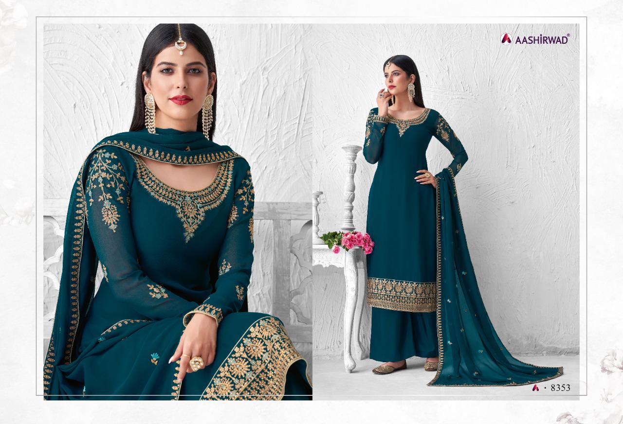 Aashirwad Creation Presents Saffaron Catalogue Of Heavy Dress Material At Wholesale Rate In Surat