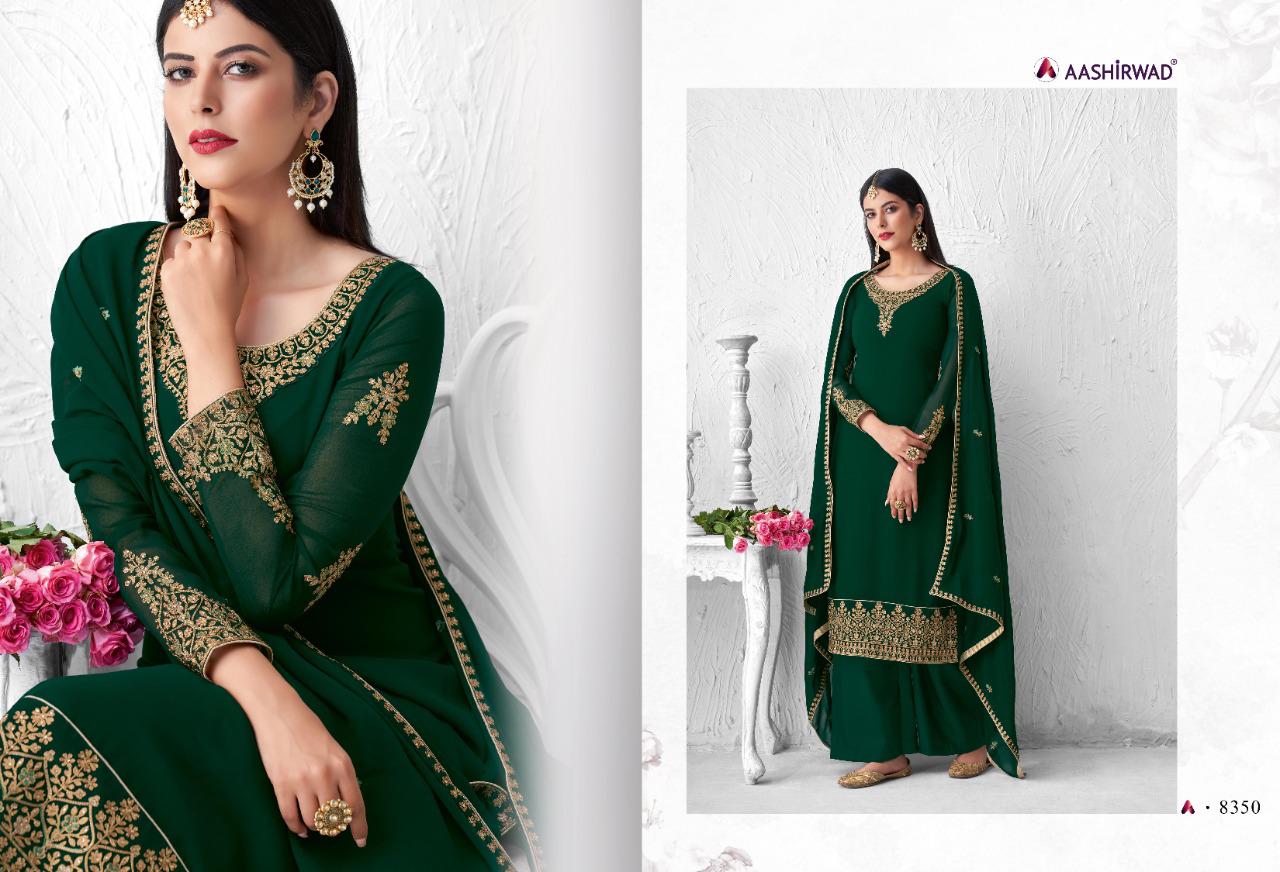 Aashirwad Creation Presents Saffaron Catalogue Of Heavy Dress Material At Wholesale Rate In Surat