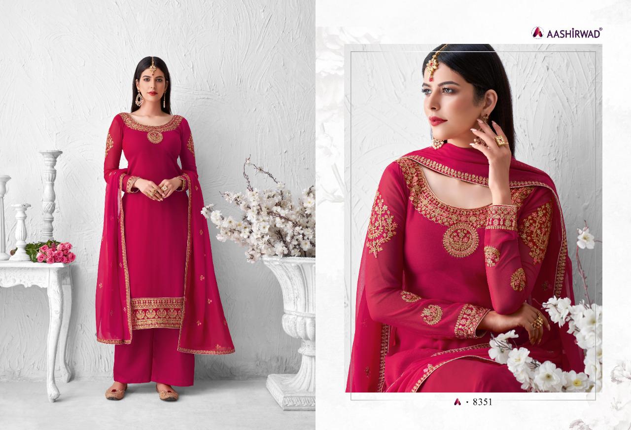 Aashirwad Creation Presents Saffaron Catalogue Of Heavy Dress Material At Wholesale Rate In Surat
