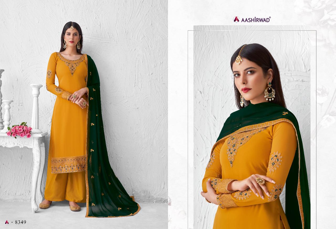 Aashirwad Creation Presents Saffaron Catalogue Of Heavy Dress Material At Wholesale Rate In Surat