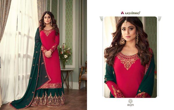 Aashirwad Present Crystal Georgette Sharara Suits Online Supplier Wholesale Rate In Surat