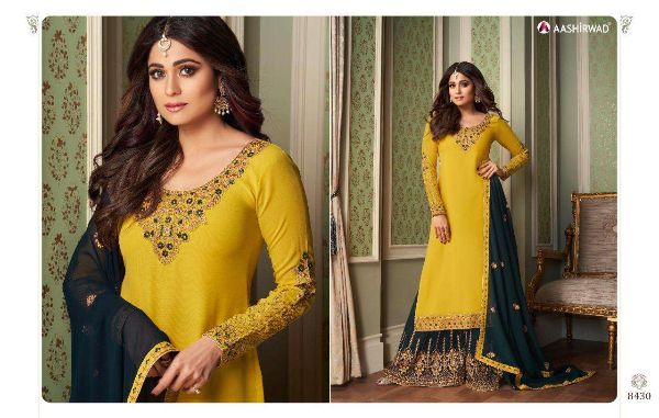 Aashirwad Present Crystal Georgette Sharara Suits Online Supplier Wholesale Rate In Surat