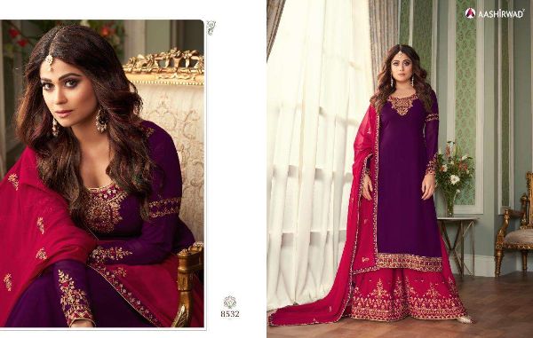 Aashirwad Present Crystal Georgette Sharara Suits Online Supplier Wholesale Rate In Surat