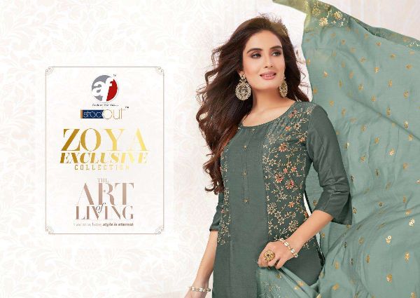 Anju Fab Presnets  Zoya Exclusive Bemberg Silk Full Stitch Kurti Plazzo With Dupatta Wholesale Rate In Surat