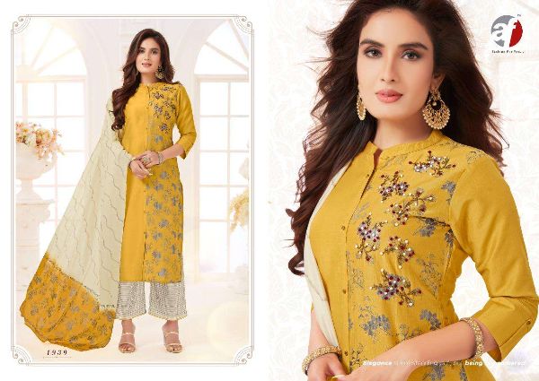 Anju Fab Presnets  Zoya Exclusive Bemberg Silk Full Stitch Kurti Plazzo With Dupatta Wholesale Rate In Surat