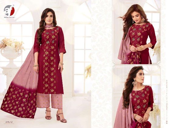Anju Fab Presnets  Zoya Exclusive Bemberg Silk Full Stitch Kurti Plazzo With Dupatta Wholesale Rate In Surat
