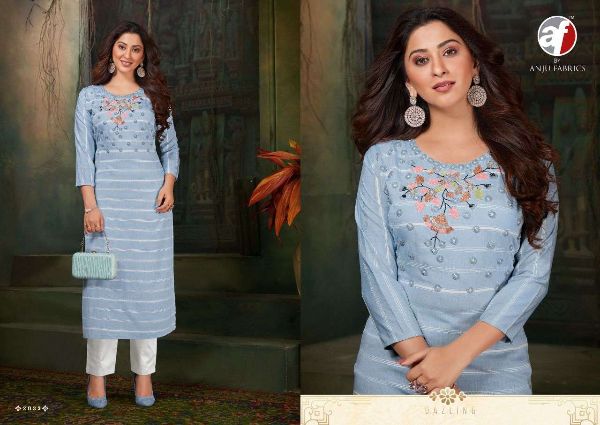 Anju Fabric Presnets Crazy Viscose Rayon Hand Work Fancy Kurtis Wholeslae Rate In Surat