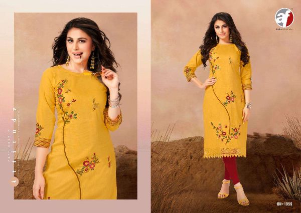 Anju Fab Presents  Forever Vol 2  Linen Cotton Embroidery Designer Fancy Kurti Wholesale Rate In Surat