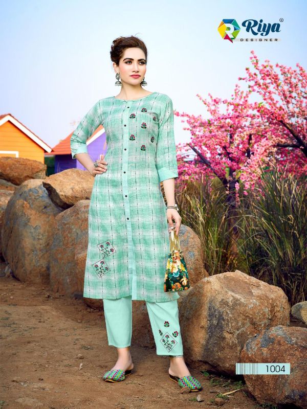 Riya Designer Presents Glory Vol 2 (1001-1004) Simple And Fancy Embroidery Kurti With Plazzo Wholesale Rate In Surat