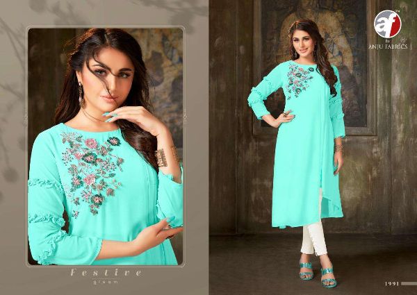 Anju Fab Presents Purity  Georgette Kurti With Pant Readymade Collection Wholesale Rate In Surat