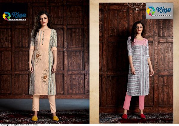 Riya Designer Presnets  Lime Light Vol 2 Cotton Kurti With Bottom Wholesale Rate In Surat