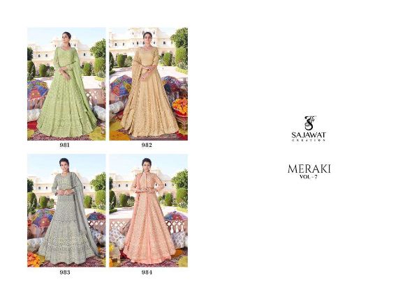 Sajawat Creation Presnets  Meraki Vol 7 Georgette Readymade Long Dresses Wholesale Rate In Surat