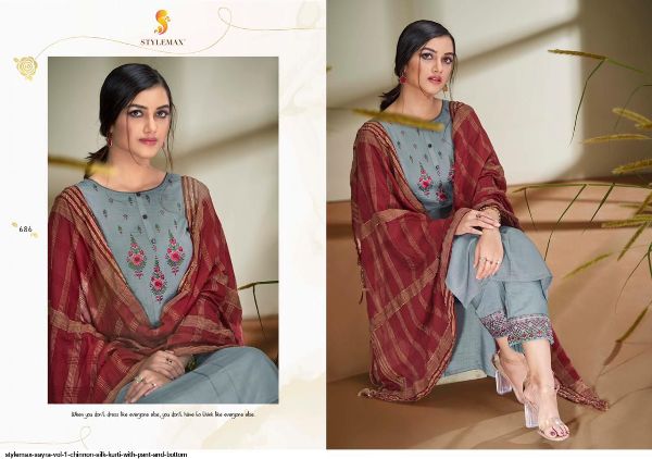 Stylemax Presents  Sayra Vol 1 Chinnon Silk Kurti With Pant And Bottom Wholesale Rate In Surat