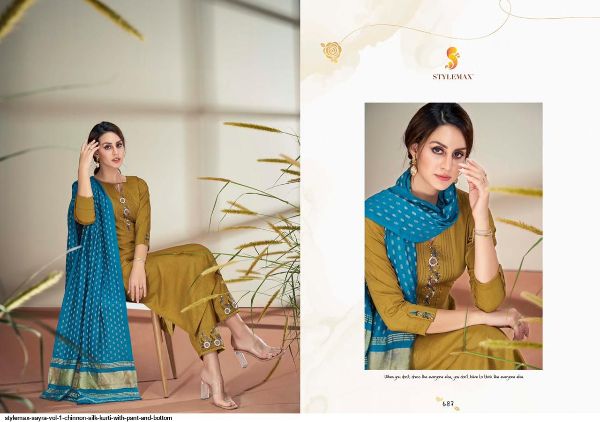 Stylemax Presents  Sayra Vol 1 Chinnon Silk Kurti With Pant And Bottom Wholesale Rate In Surat