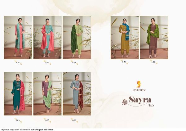 Stylemax Presents  Sayra Vol 1 Chinnon Silk Kurti With Pant And Bottom Wholesale Rate In Surat