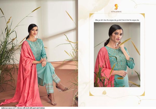 Stylemax Presents  Sayra Vol 1 Chinnon Silk Kurti With Pant And Bottom Wholesale Rate In Surat