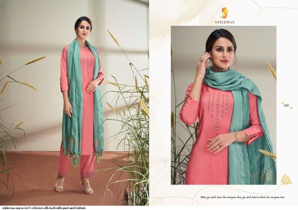 Stylemax Presents  Sayra Vol 1 Chinnon Silk Kurti With Pant And Bottom Wholesale Rate In Surat