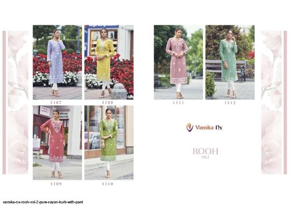 Vamika Presnets  Nx Rooh Vol 2 Pure Rayon Kurti With Pant Wholesale Rate In Surat