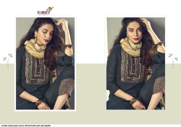Vamika Presents  Ruhana Pure Viscos Silk Kurti With Pant And Dupatta Wholesale Rate In Surat