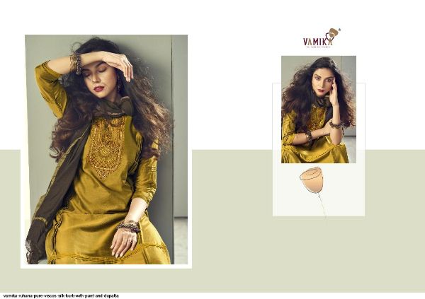 Vamika Presents  Ruhana Pure Viscos Silk Kurti With Pant And Dupatta Wholesale Rate In Surat