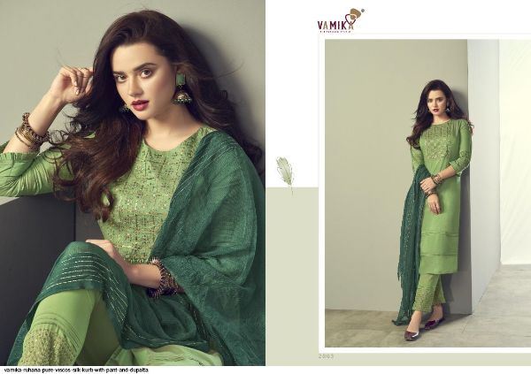 Vamika Presents  Ruhana Pure Viscos Silk Kurti With Pant And Dupatta Wholesale Rate In Surat